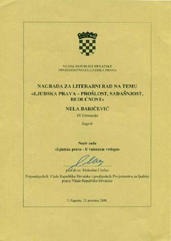Nagrada za literarni rad  „Ljudska prava – Prolost, sadanjost, budunost“